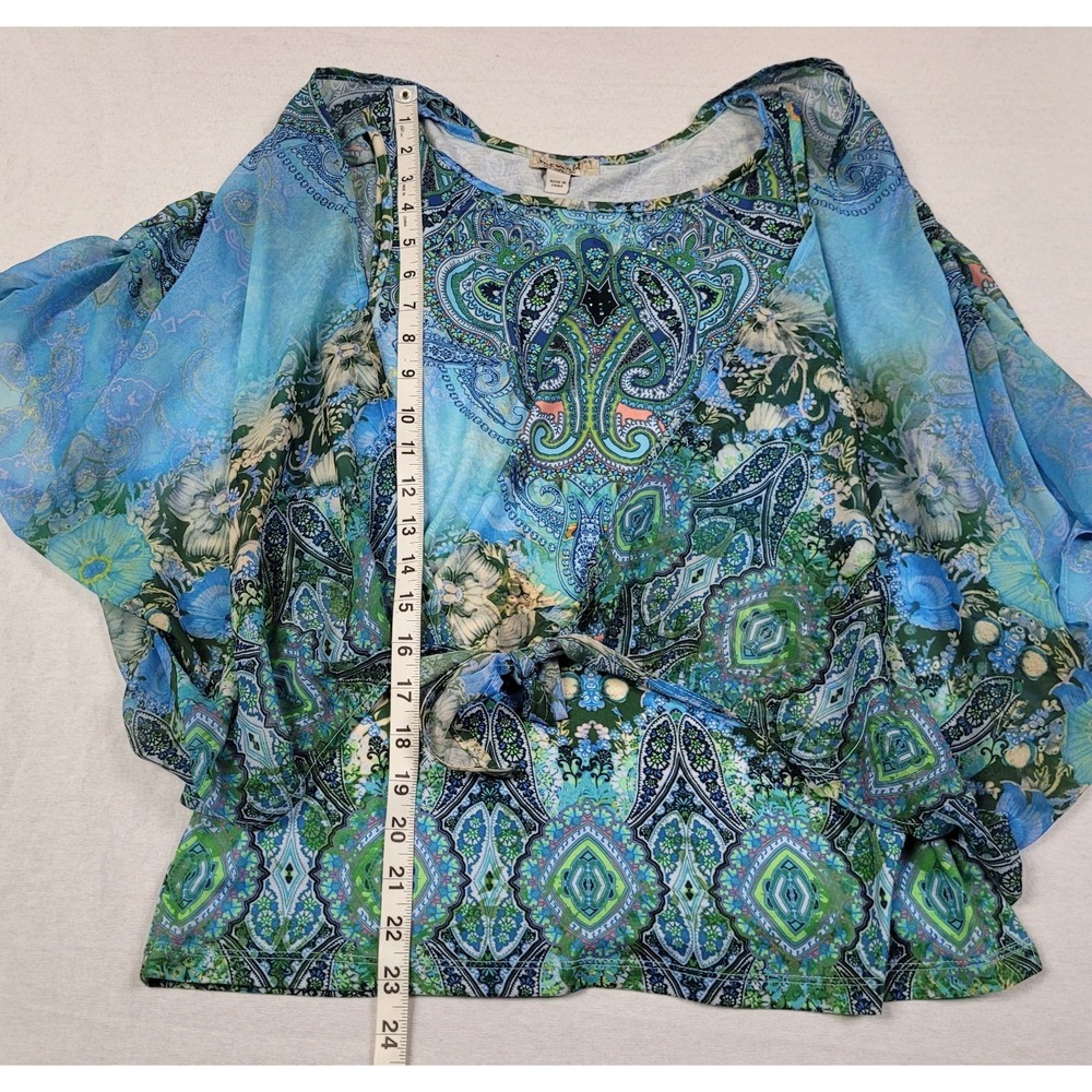 One World Blue Paisley Print Tank Top with Open Front Cover-up Womens Size XS - Picture 9 of 10